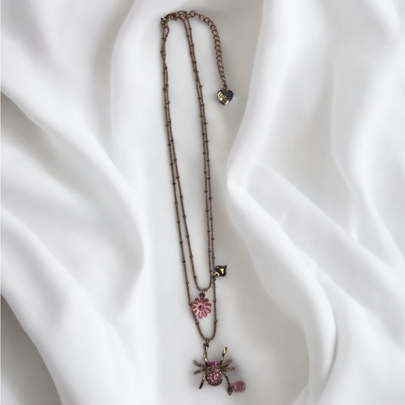 Betsey Johnson Spider Multi Strand Gold Tone Necklace - Picture 2 of 3